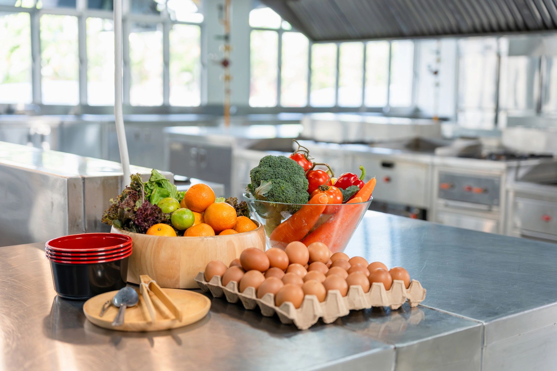 Modern stainless steel commercial kitchen